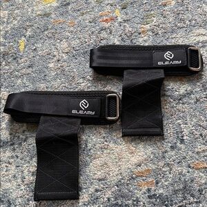 pair ELEAMY brand wrist straps for weightlifting, powerlifting, deadlifting.